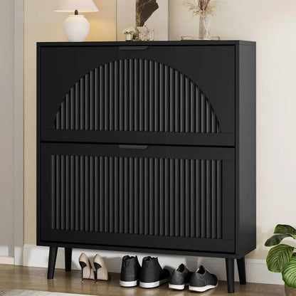Narrow Black Lattice Shoe Cabinet