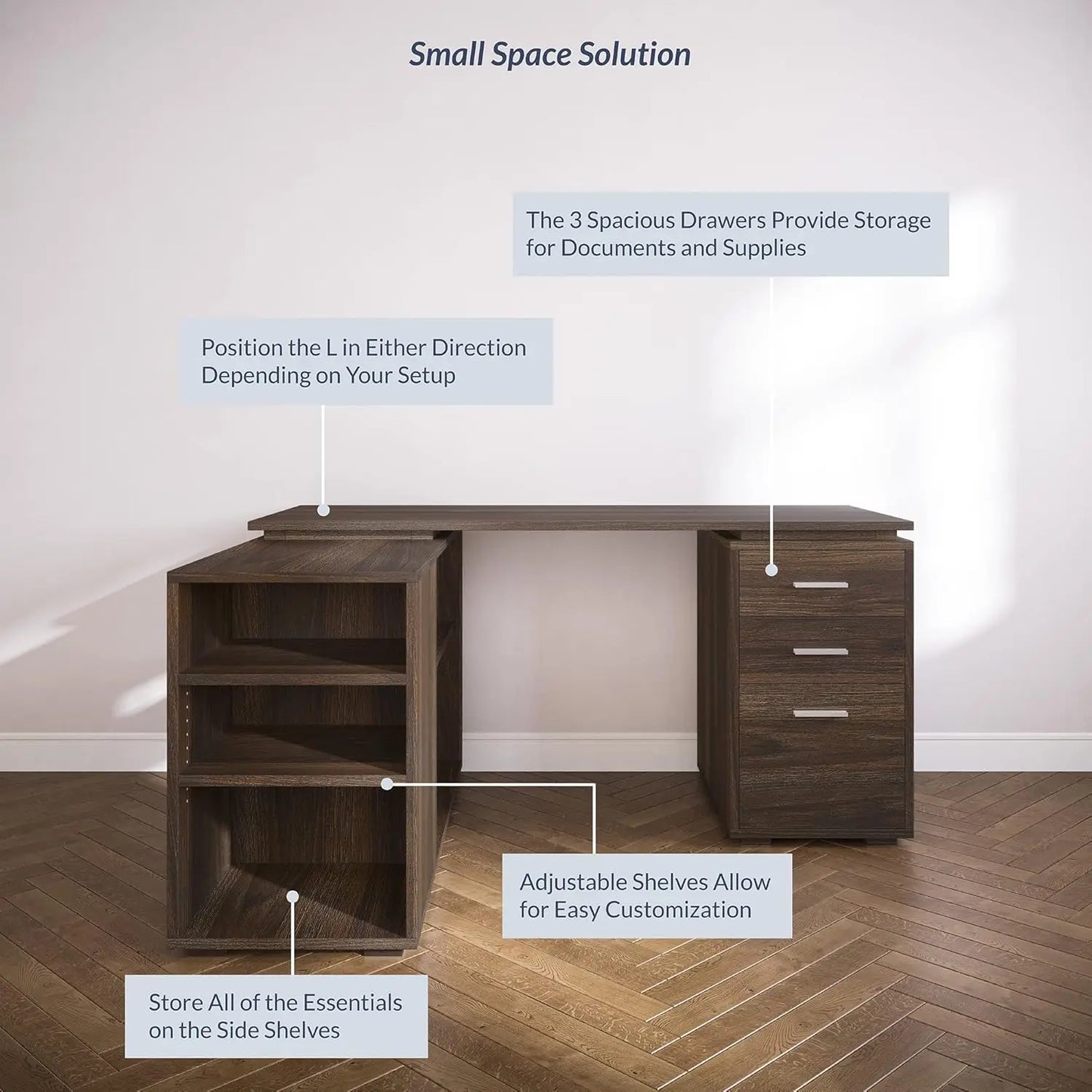60" Dark Walnut L-Shaped Corner Desk