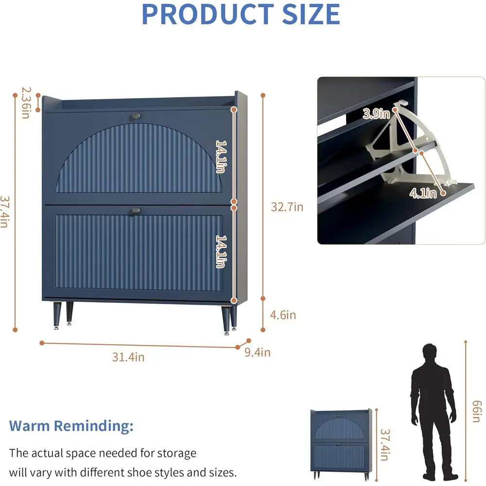 Narrow Blue Shoe Storage Cabinet