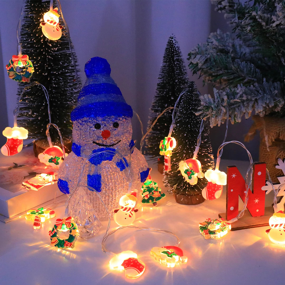 Santa & Snowman LED String Lights | Battery Christmas Garland