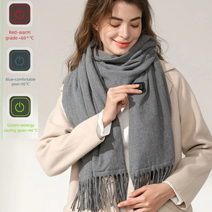 USB Heated Scarf | 3 Heat Gears, Soft Fleece Fringe Neck Warmer