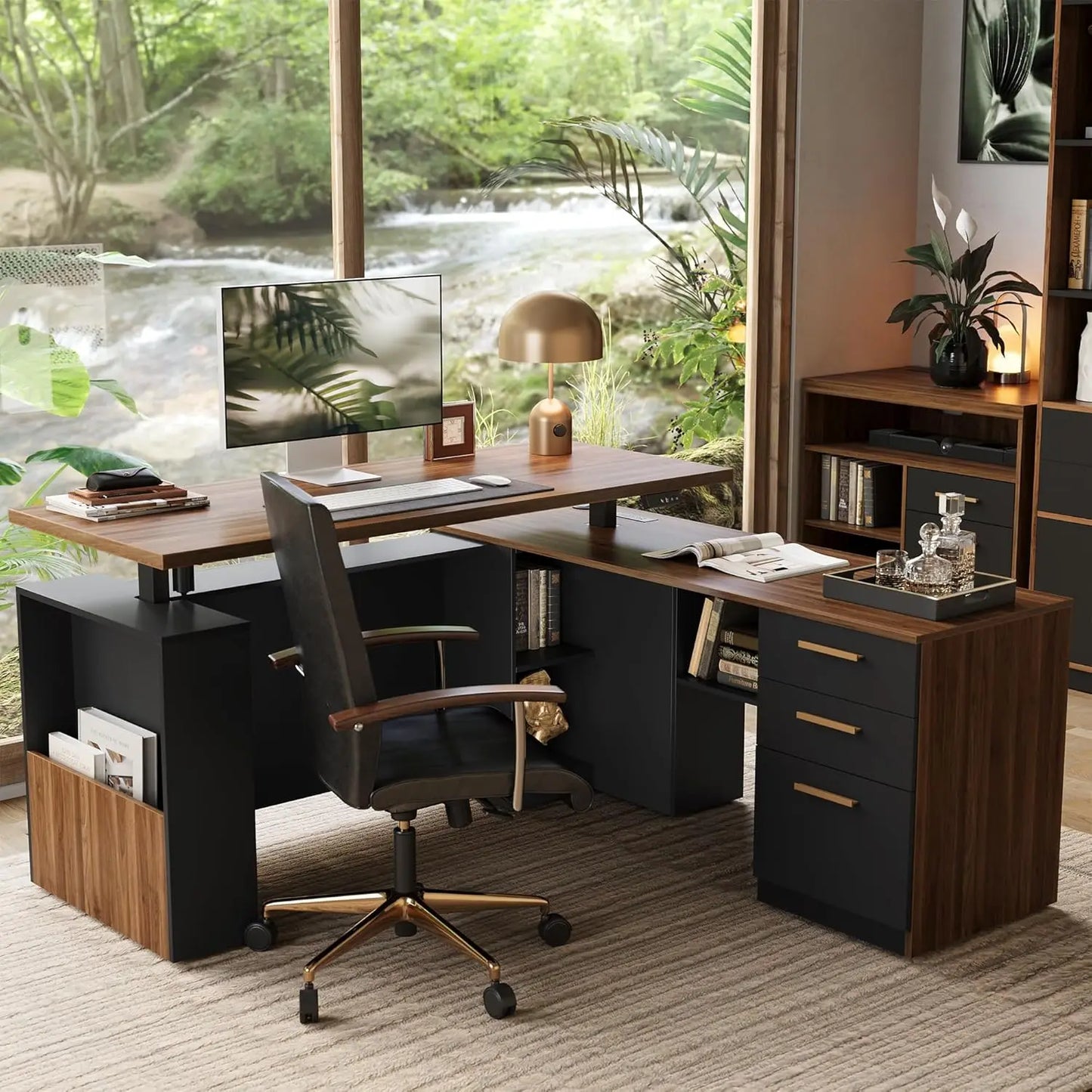 63" Standing Desk with Privacy Panel & File Cabinet