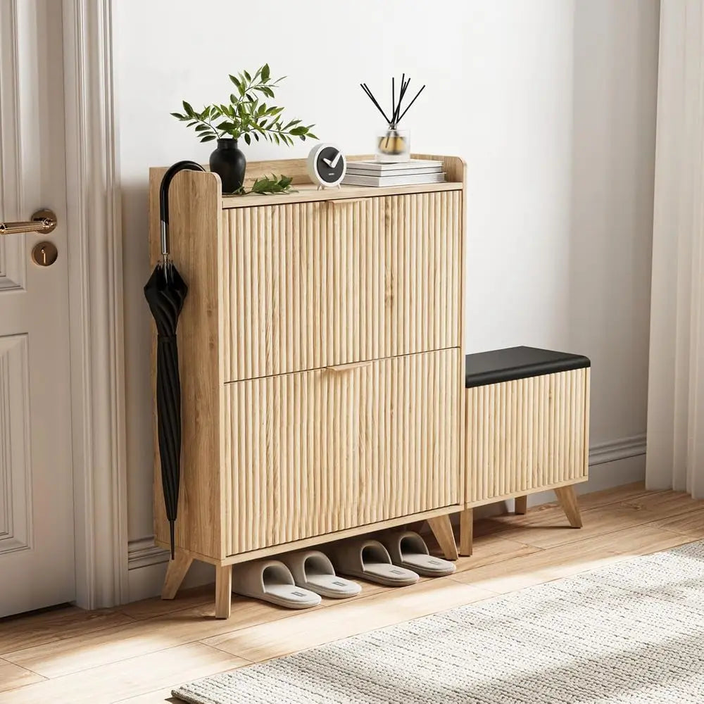 L-Shaped Shoe Cabinet with Bench