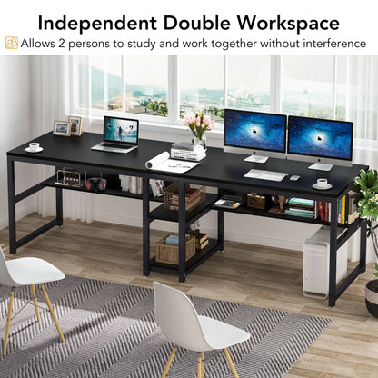 Two-Person Desk with Bookshelf