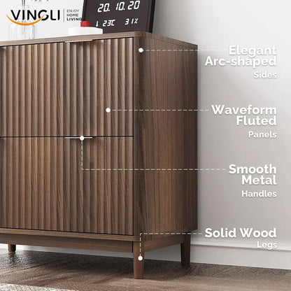 Premium Fluted Wood Filing Cabinet with Dual Storage Drawers
