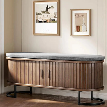Walnut Sliding-Door Shoe Bench
