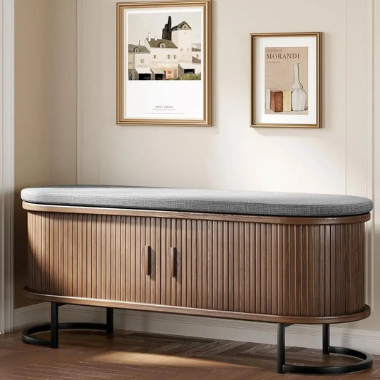 Walnut Sliding-Door Shoe Bench