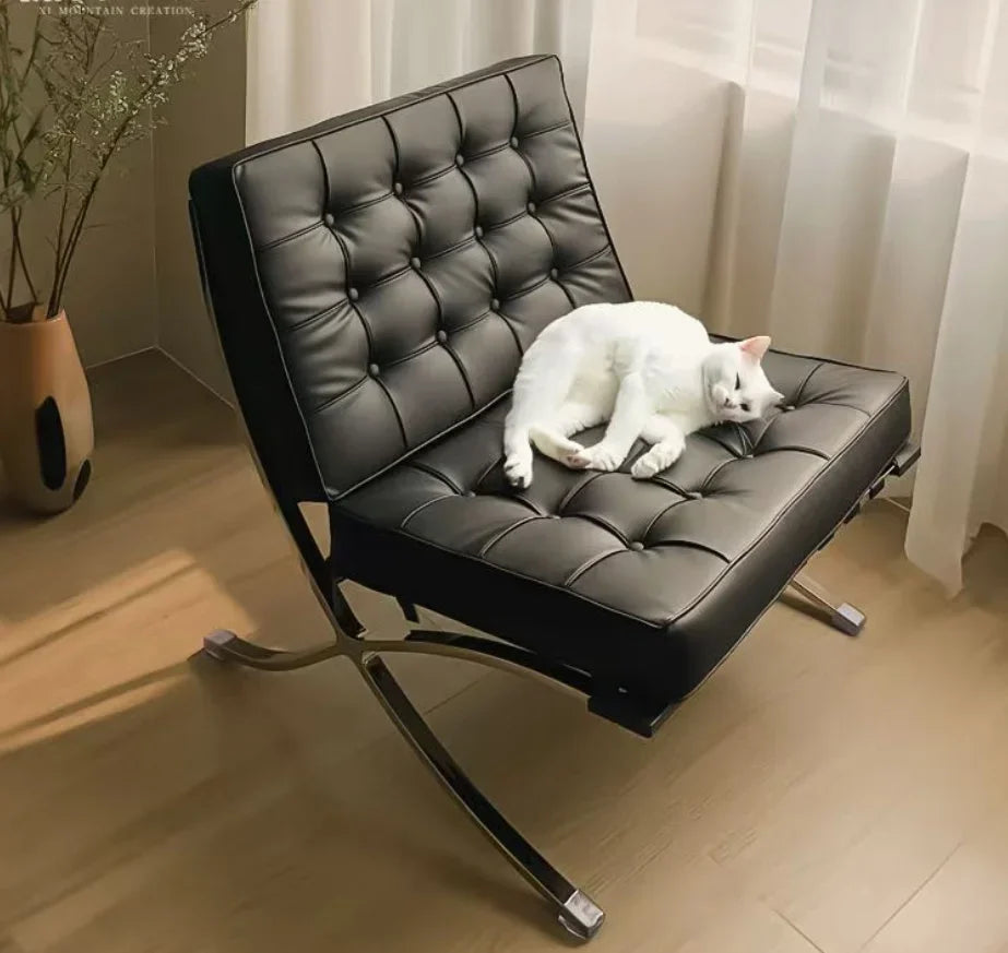 Barcelona-Style Leather Lounge Chair