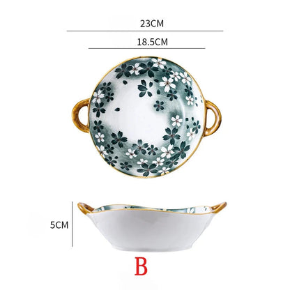 Japanese Ceramic Noodle Bowl w/ Handles