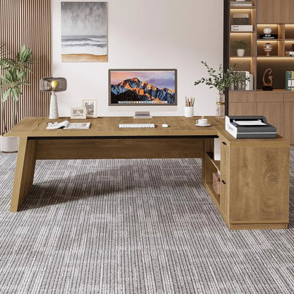 Oak Brown L-Shaped Executive Desk