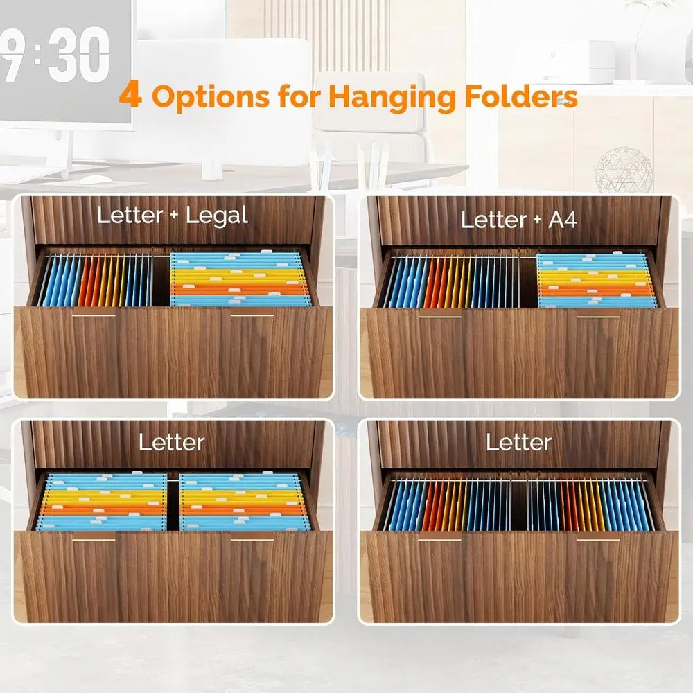 Premium Fluted Wood Filing Cabinet with Dual Storage Drawers