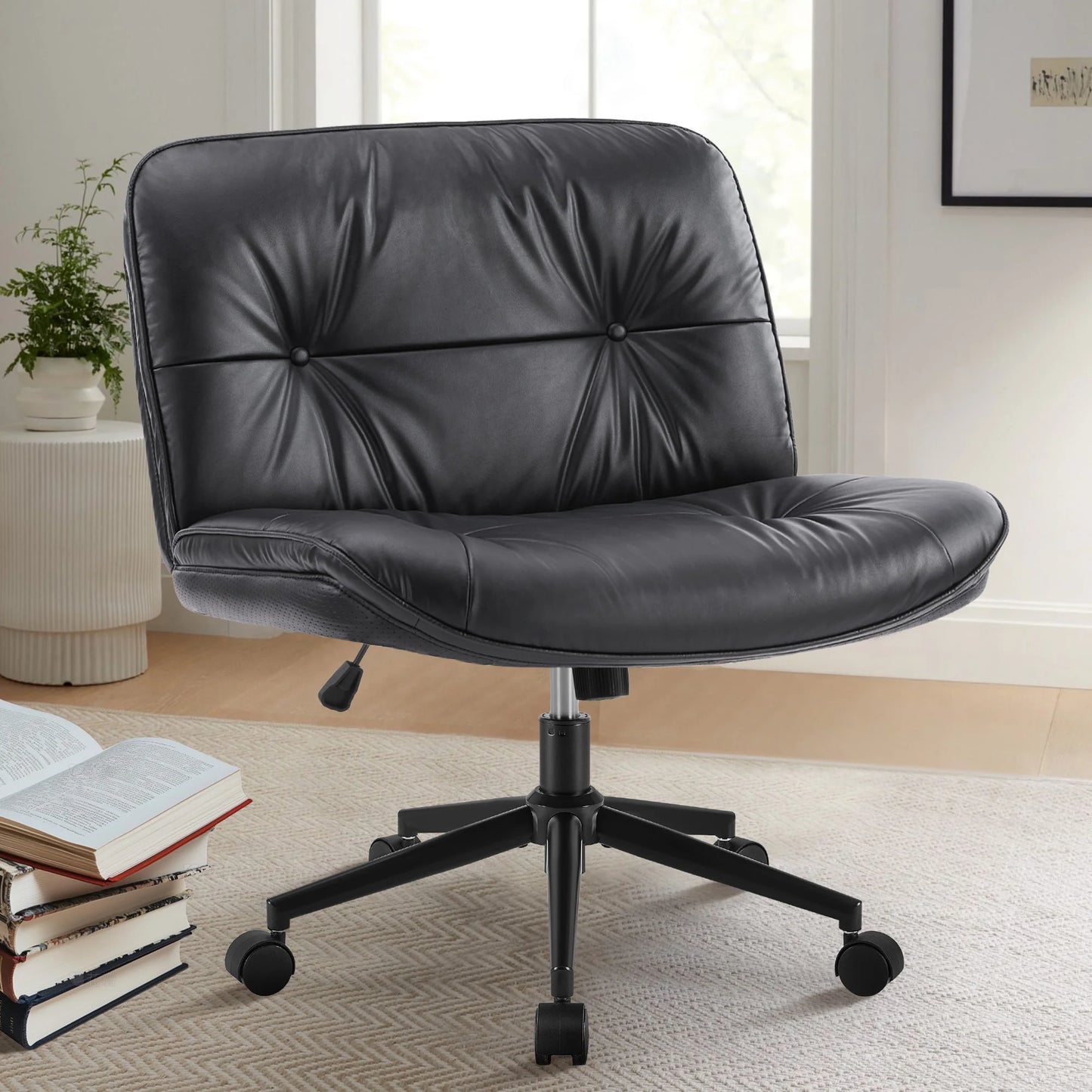 Wide Seat Armless PU Leather Office Chair