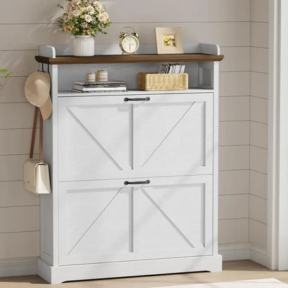 Double-Layer Shoe Cabinet with Hooks