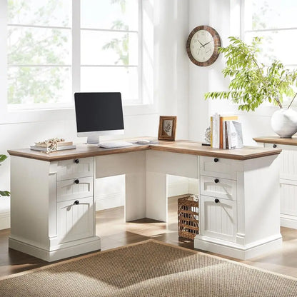 Antique White L-Shaped Desk