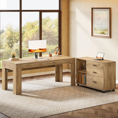 63" Executive L-Shaped Desk with Rolling File Cabinet