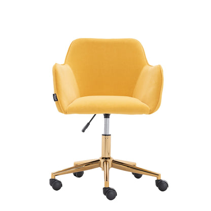 Yellow Velvet Swivel Office Chair