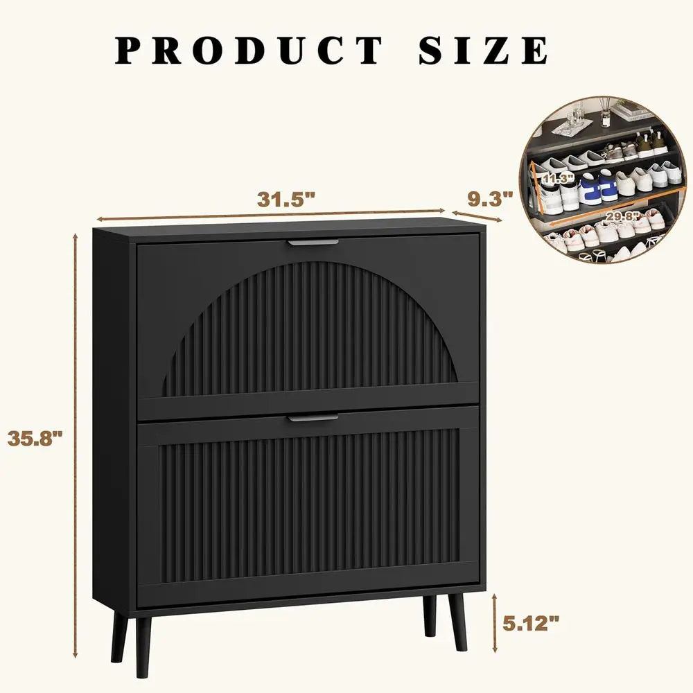 Narrow Black Lattice Shoe Cabinet