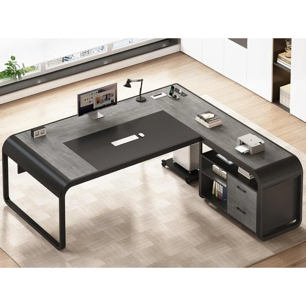 Nova L-Shaped Executive Desk with Storage & Charging Station