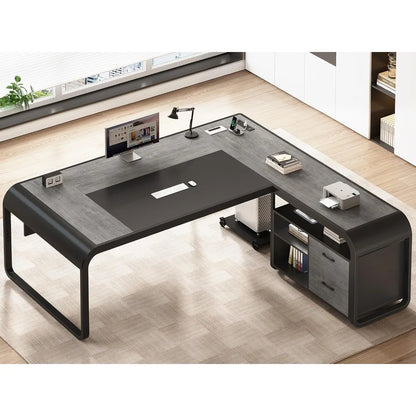 Nova L-Shaped Executive Desk with Storage & Charging Station