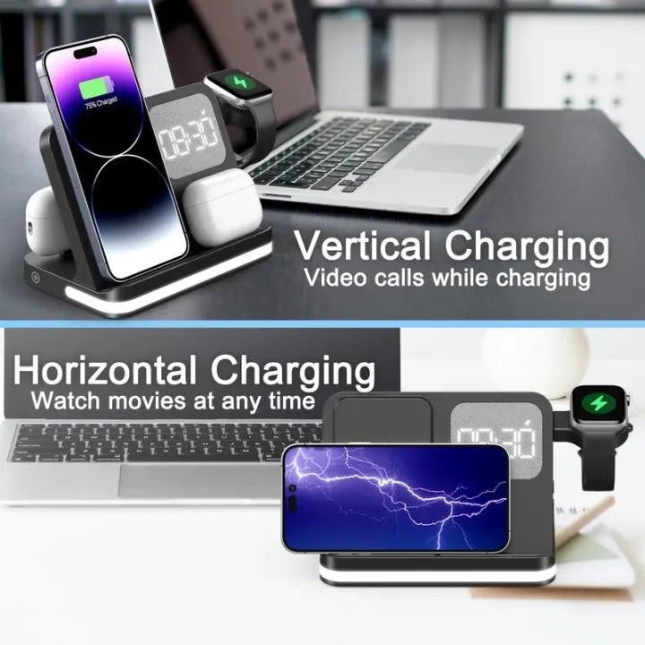 AuraCharge Pro 6-in-1 Wireless Charging Station with LED Clock