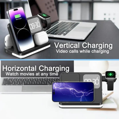 AuraCharge Pro 6-in-1 Wireless Charging Station with LED Clock
