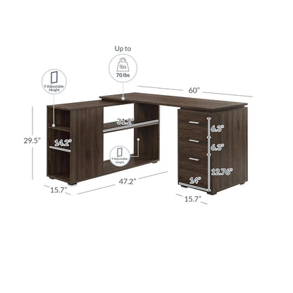 60" Dark Walnut L-Shaped Corner Desk