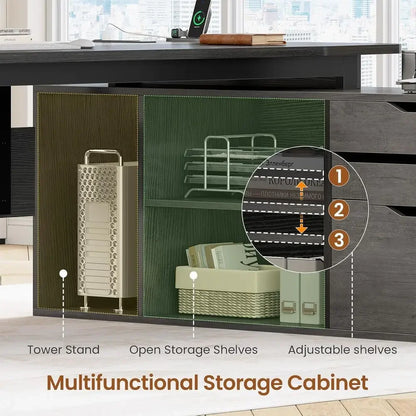 L-Shaped Desk with File Cabinet