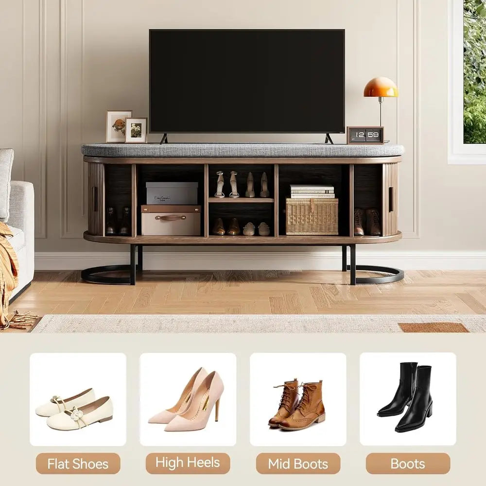 Walnut Sliding-Door Shoe Bench