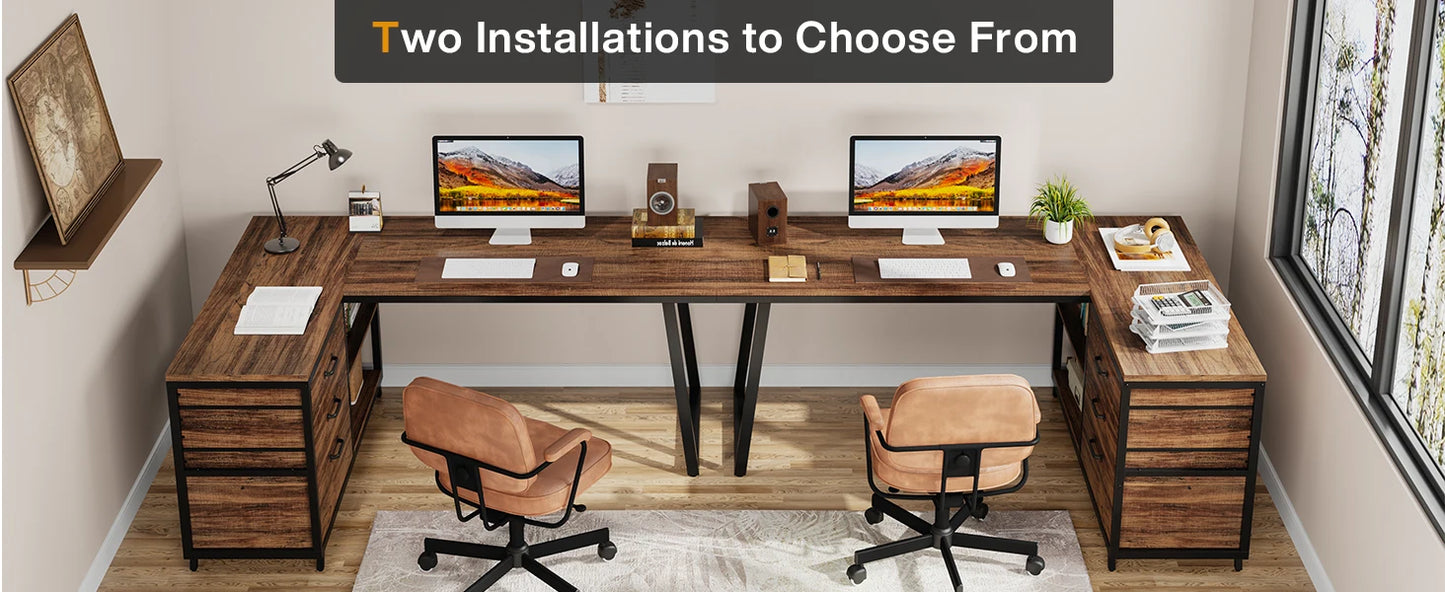 Ironridge L-Shaped Desk with Drawers & Storage Shelves