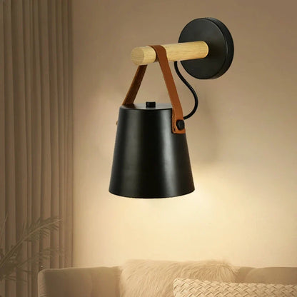 Wood & Leather Wall Sconce for Warm Bedside Glow