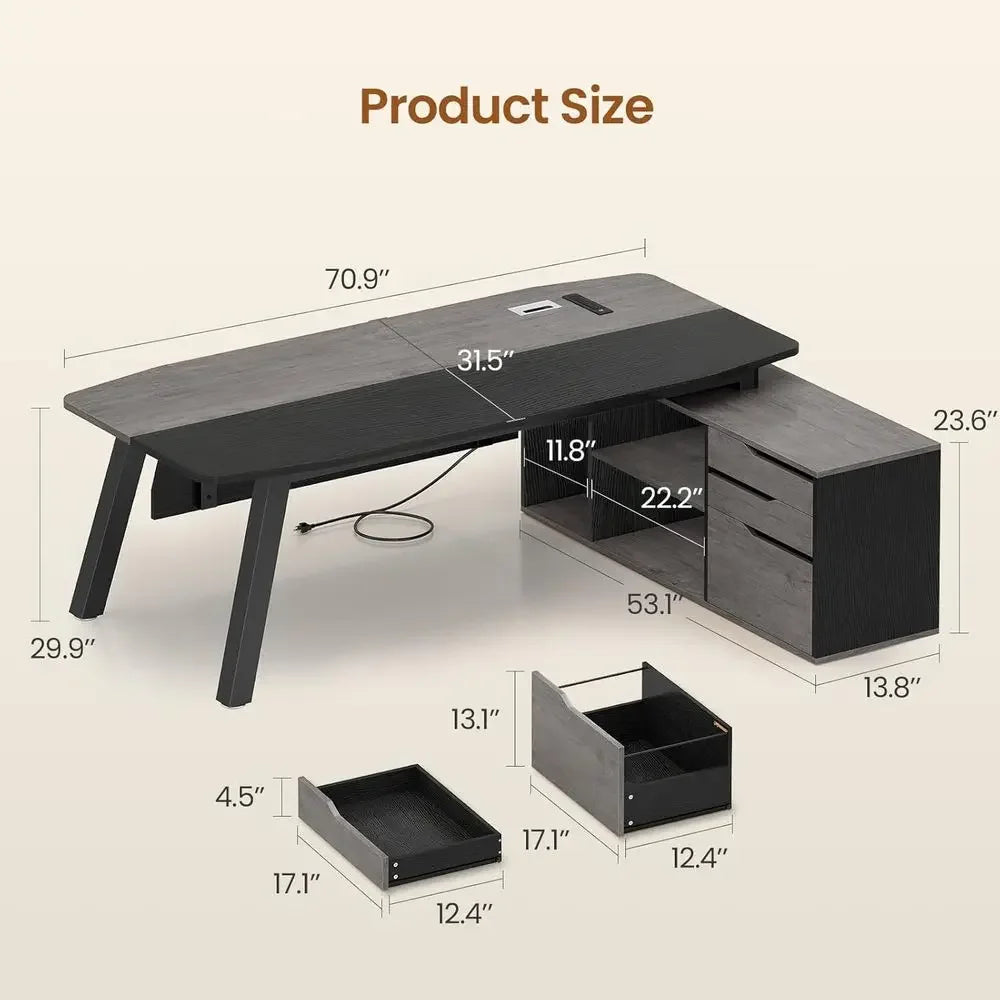 L-Shaped Desk with File Cabinet