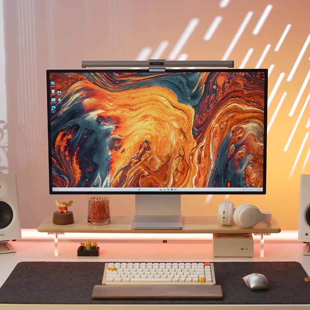 Bamboo & Acrylic Monitor Stand Riser for Desk