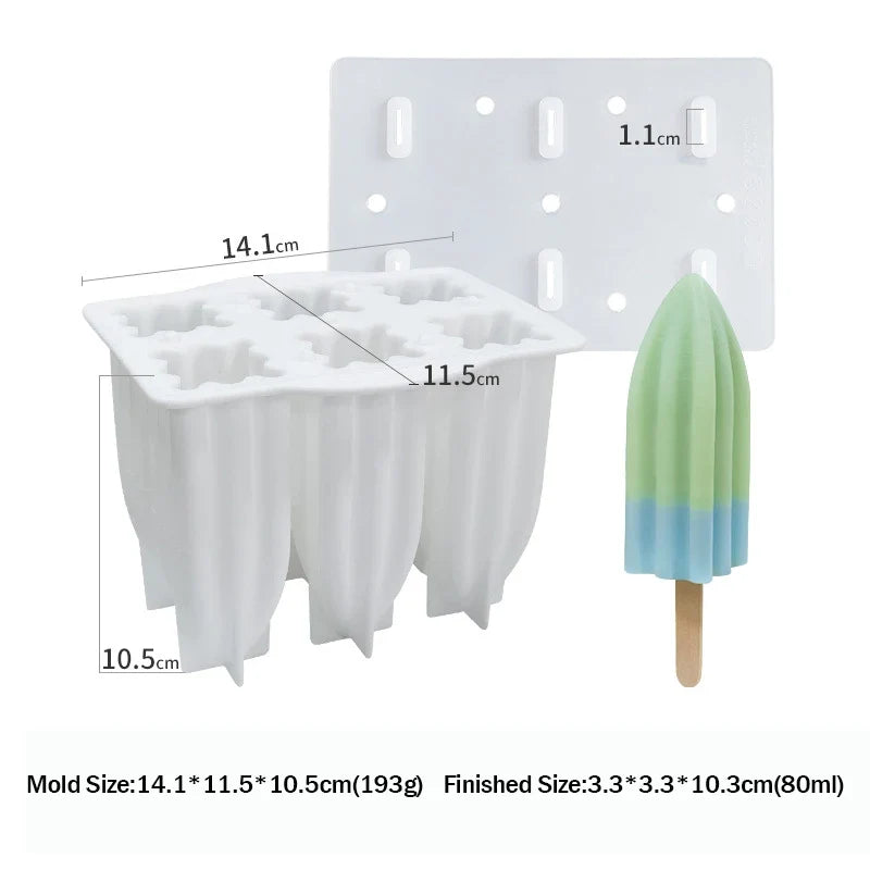 6-Cavity Silicone Popsicle Molds & Sticks
