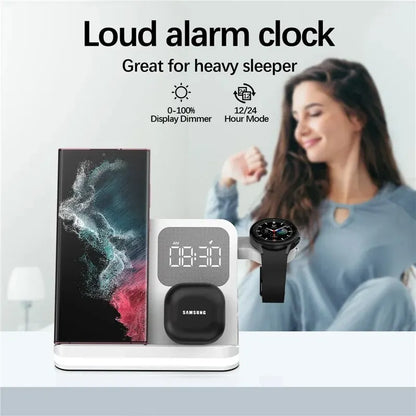 AuraCharge Pro 6-in-1 Wireless Charging Station with LED Clock