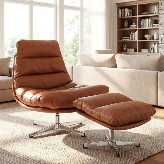 Oswald Oversized Swivel Lounge Chair with Ottoman