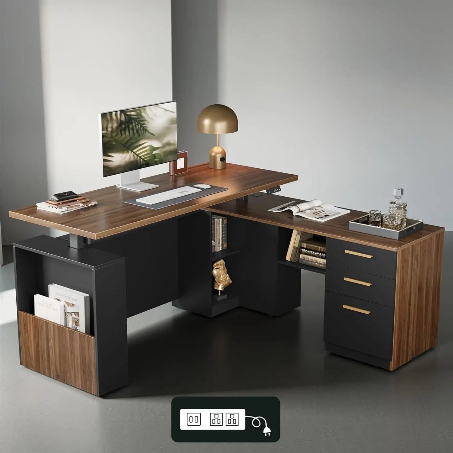 63" Standing Desk with Privacy Panel & File Cabinet