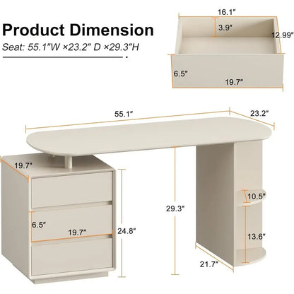 Cream White Desk with Storage Shelves