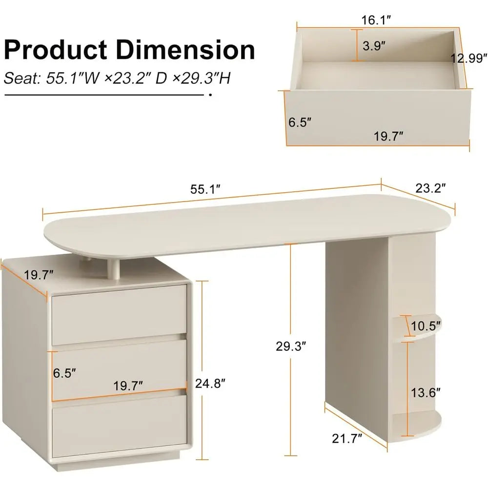 Cream White Desk with Storage Shelves