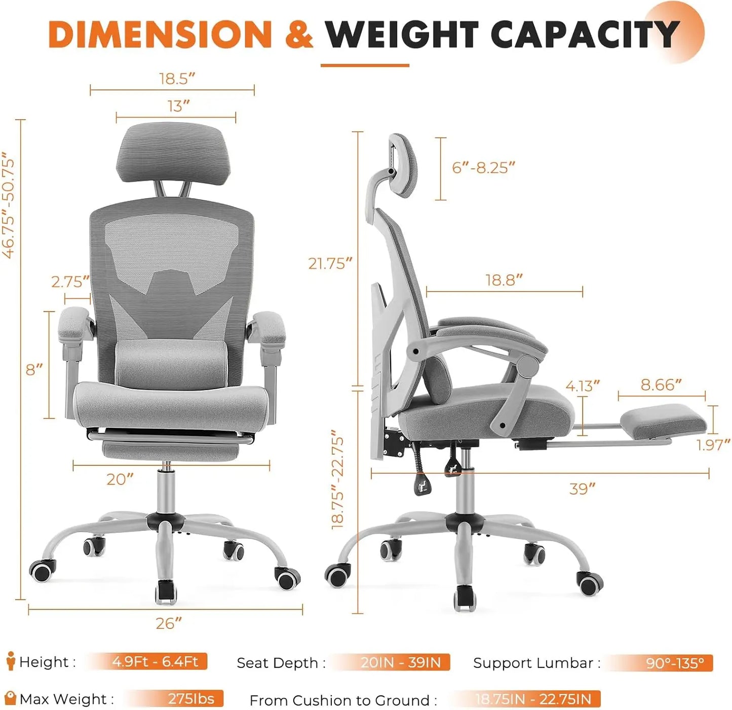 Light Grey Footrest Office Chair