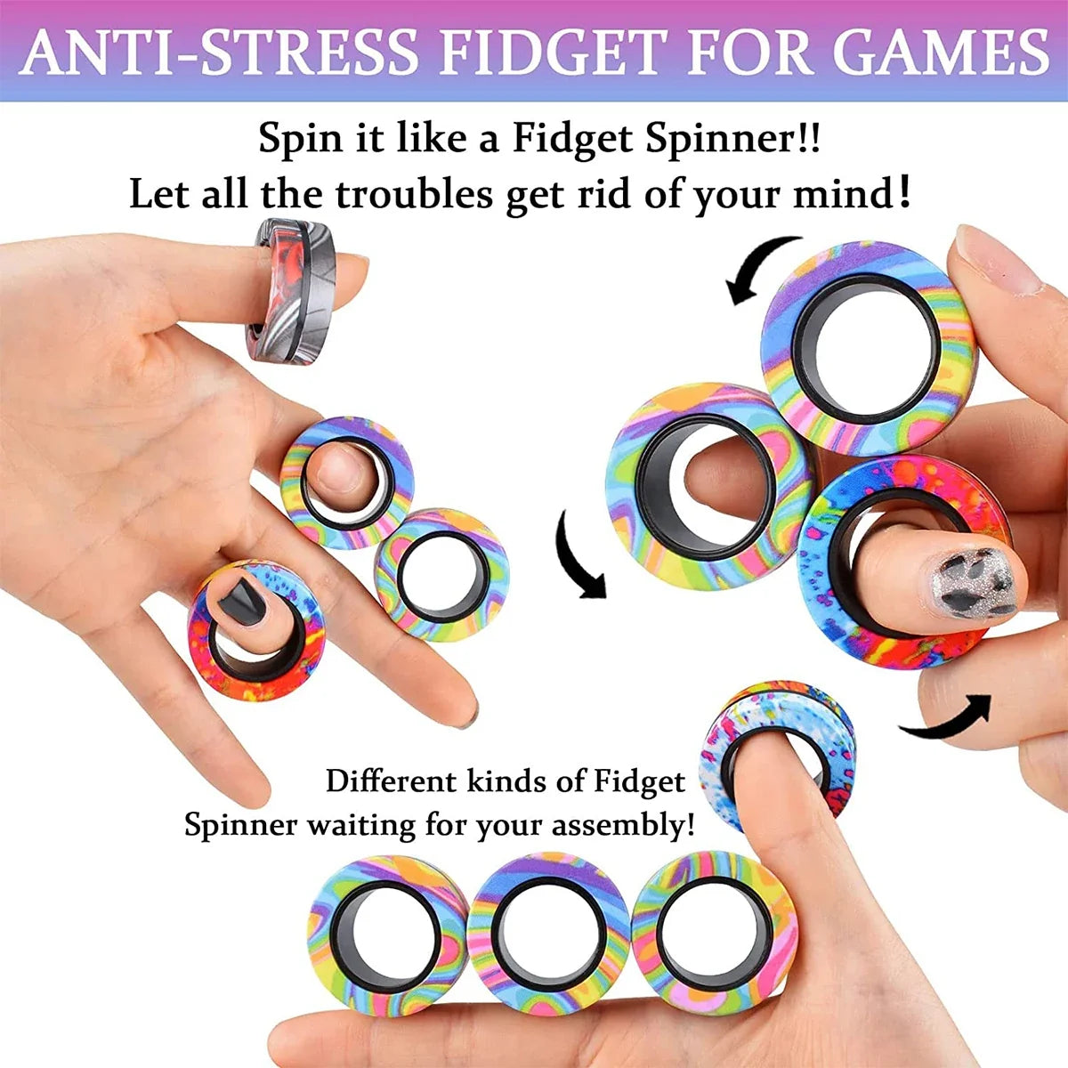 3Pc Magnetic Rings Fidget Toy Set