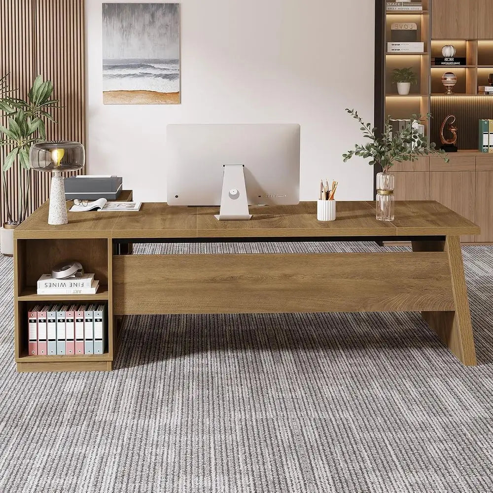 Oak Brown L-Shaped Executive Desk