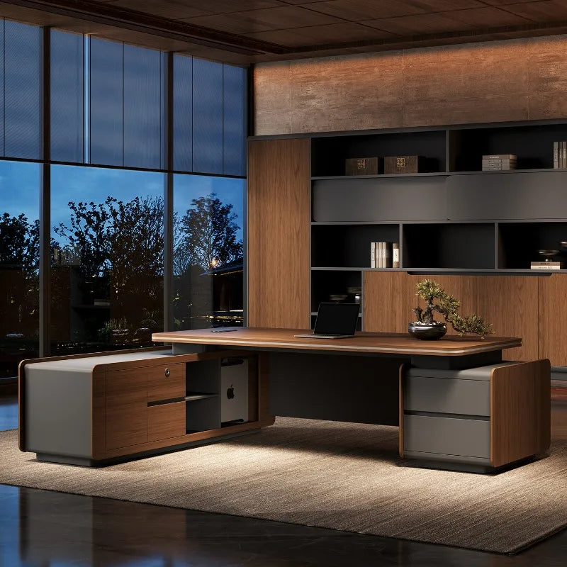 Designer Italian Solid Wood Executive L-Shaped Desk