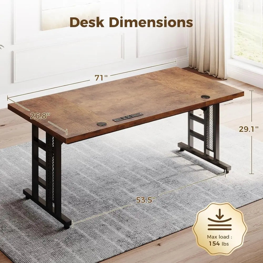 Modern Computer Desk with Power Outlet & USB Charging Ports