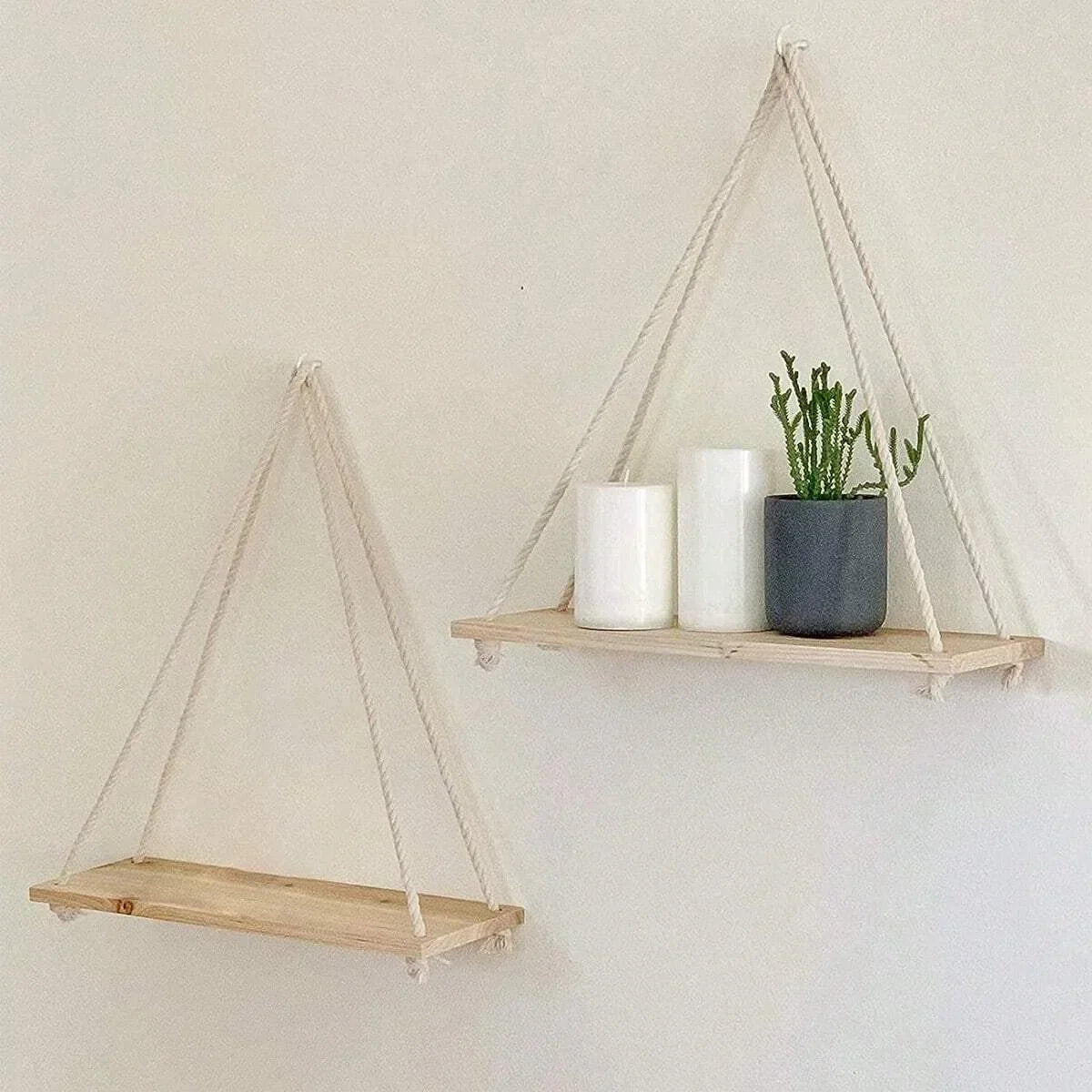 Wooden Hemp Rope Hanging Shelf