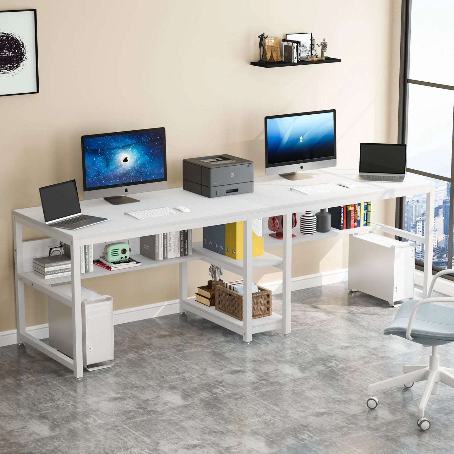 Two-Person Desk with Bookshelf