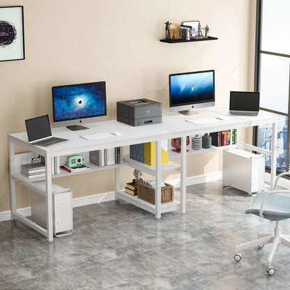 Two-Person Desk with Bookshelf