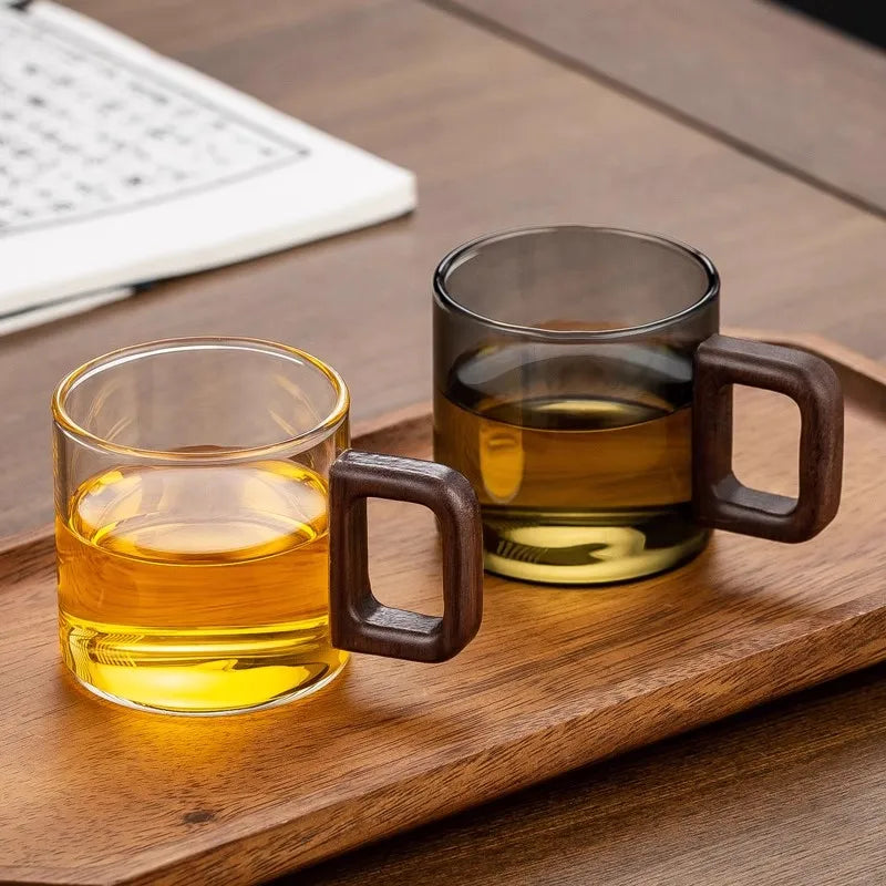 360ml Glass Tea Cup with Wood Handle