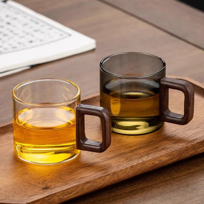 360ml Glass Tea Cup with Wood Handle