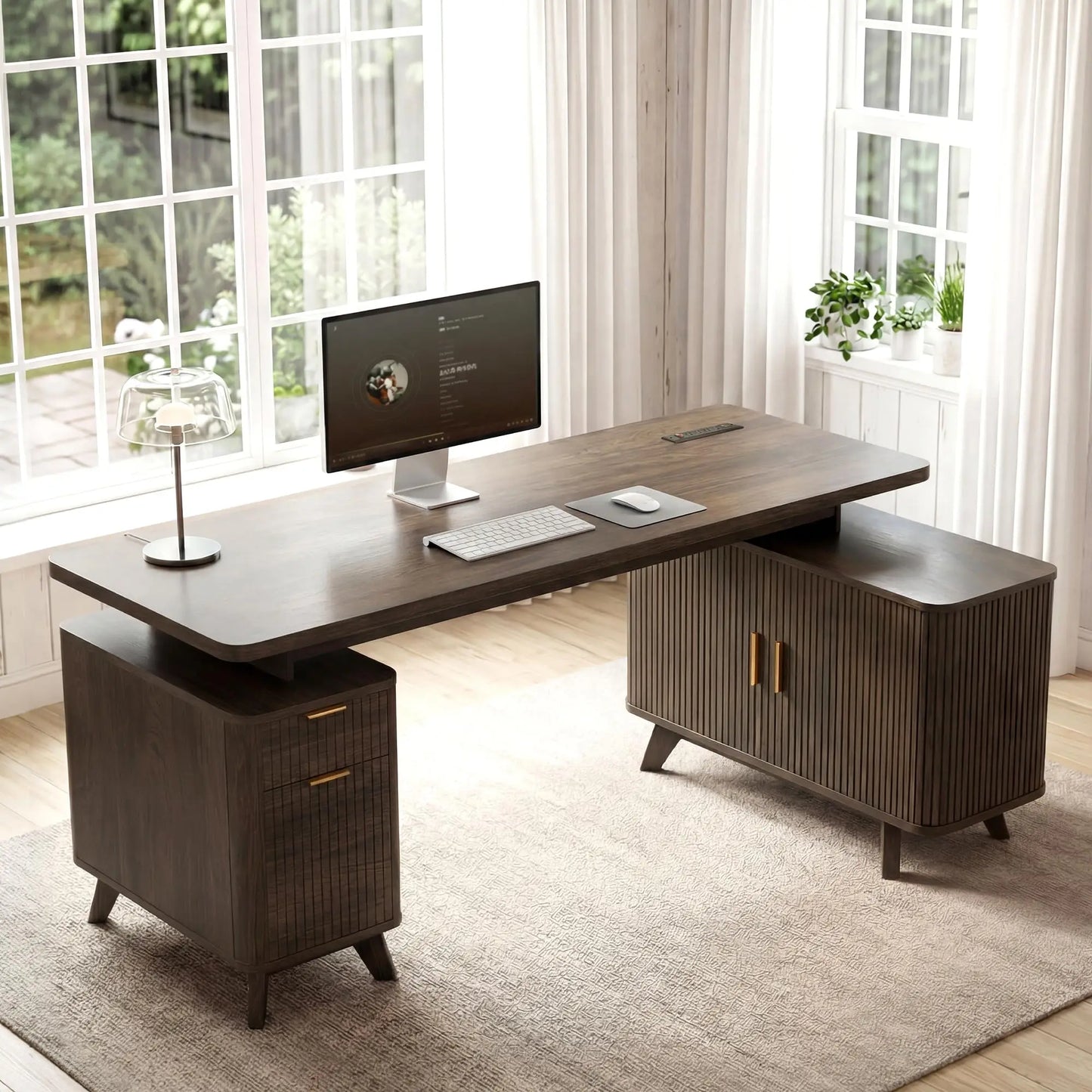 Hearthgrove L-Shaped Desk with Storage Cabinet & Charging Station