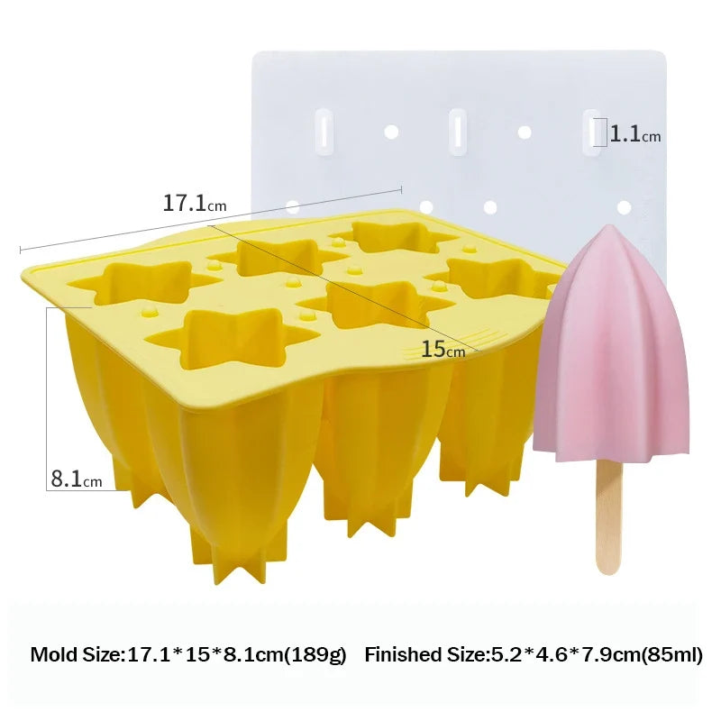 6-Cavity Silicone Popsicle Molds & Sticks